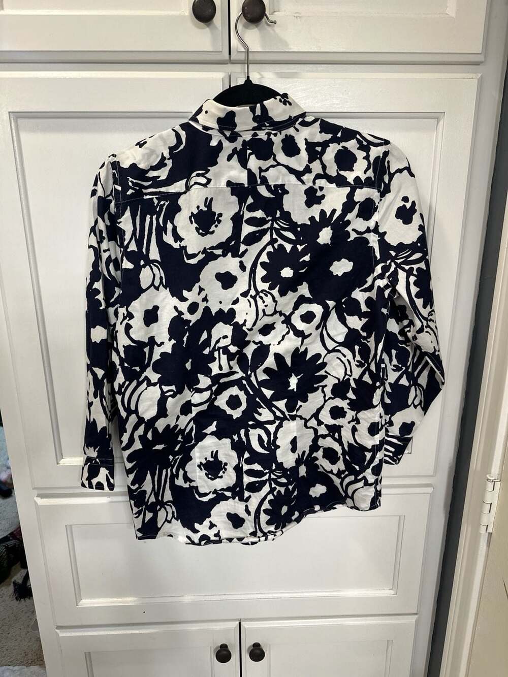 Lauren Ralph Lauren Navy Blue & White Floral 100% Cotton Button Up Shirt, M - Picture 4 of 5
